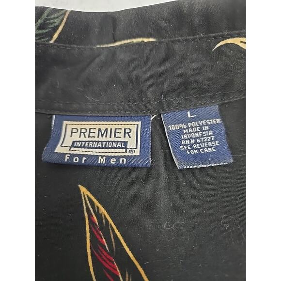 Premier International for Men Black W Tropical Print Palm Trees Shirt Sz Lg READ - Picture 3 of 6